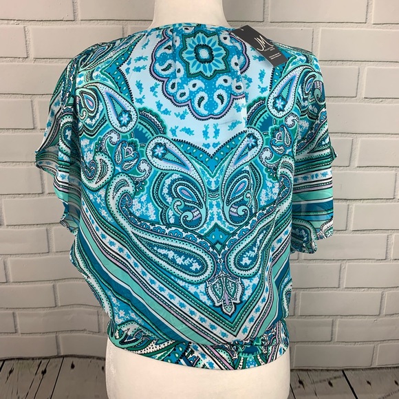 🔥MAISON JULES🔥FLUTTER SLEEVE BLOUSE PAISLEY PRINT TOP PETITE SMALL NWT - Picture 3 of 4